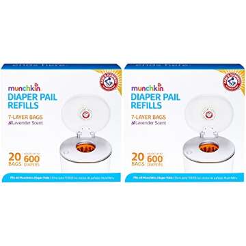 Munchkin Arm & Hammer Diaper Pail Refill Bags - Lavender Scented, 40 Count, Easy Use