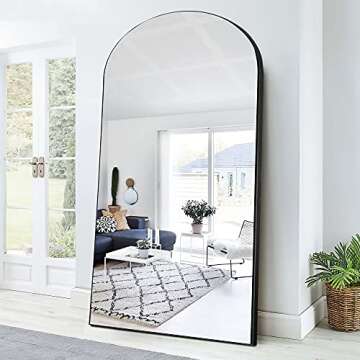 KIAYACI Arched Full Length Mirror Over Sized Floor Mirror with Stand Bedroom Dressing Mirror Full Body Wall Mirror Wood Frame (Black, 32" x 71"),M18080-B-S253-USAM008