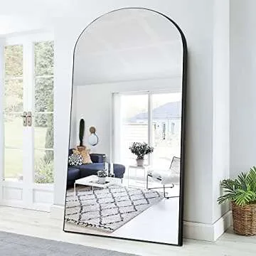 KIAYACI Arched Full Length Mirror Over Sized Floor Mirror with Stand Bedroom Dressing Mirror Full Body Wall Mirror Wood Frame (Black, 32" x 71"),M18080-B-S253-USAM008
