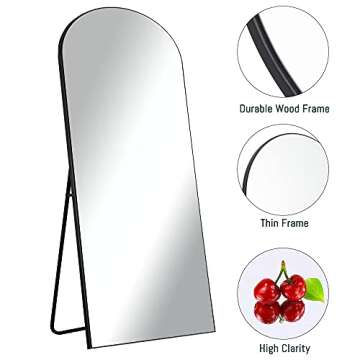 KIAYACI Arched Full Length Mirror Over Sized Floor Mirror with Stand Bedroom Dressing Mirror Full Body Wall Mirror Wood Frame (Black, 32" x 71"),M18080-B-S253-USAM008