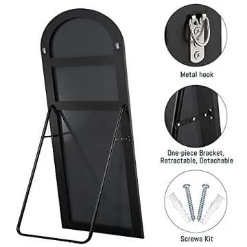 KIAYACI Arched Full Length Mirror Over Sized Floor Mirror with Stand Bedroom Dressing Mirror Full Body Wall Mirror Wood Frame (Black, 32" x 71"),M18080-B-S253-USAM008