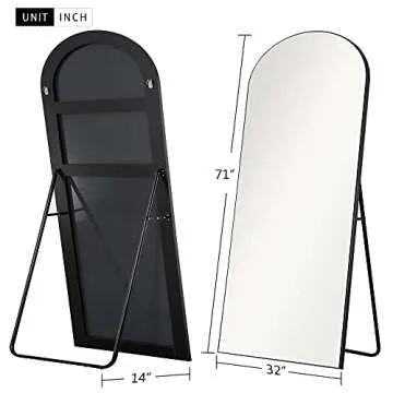 KIAYACI Arched Full Length Mirror Over Sized Floor Mirror with Stand Bedroom Dressing Mirror Full Body Wall Mirror Wood Frame (Black, 32" x 71"),M18080-B-S253-USAM008