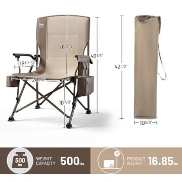 TIMBER RIDGE Oversized Folding Camping Chair High Back Heavy Duty for Adults Support up to 500lbs with Cup Holder, Side Pocket Cooler Bag
