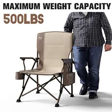 TIMBER RIDGE Oversized Folding Camping Chair High Back Heavy Duty for Adults Support up to 500lbs with Cup Holder, Side Pocket Cooler Bag