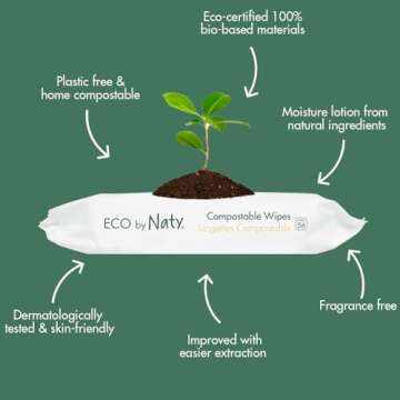 Eco by Naty Baby Wipes Unscented - 100% Compostable and Plant-Based Wipes, Good for Babies and Newbo...