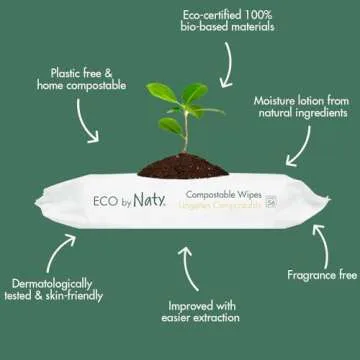 Eco by Naty Baby Wipes Unscented - 100% Compostable and Plant-Based Wipes, Good for Babies and Newbo...