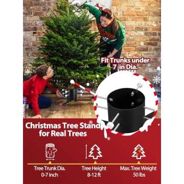 YOHSUGO Christmas Tree Stand, Real Christmas Tree Base for 9-12 FT Live Trees, Heavy Duty Xmas Tree ...