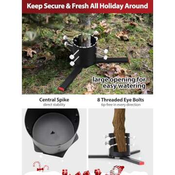 YOHSUGO Christmas Tree Stand, Real Christmas Tree Base for 9-12 FT Live Trees, Heavy Duty Xmas Tree Stand, Metal Holder for 0-7” Dia. Fresh Cut Tree Trunk, Folding after Holiday Decor