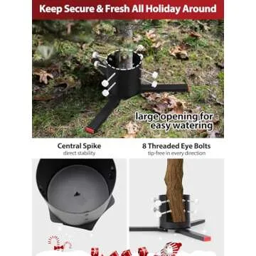 YOHSUGO Christmas Tree Stand, Real Christmas Tree Base for 9-12 FT Live Trees, Heavy Duty Xmas Tree Stand, Metal Holder for 0-7” Dia. Fresh Cut Tree Trunk, Folding after Holiday Decor