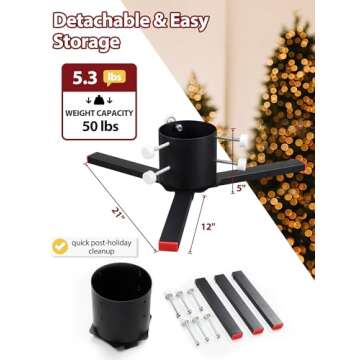 YOHSUGO Christmas Tree Stand, Real Christmas Tree Base for 9-12 FT Live Trees, Heavy Duty Xmas Tree Stand, Metal Holder for 0-7” Dia. Fresh Cut Tree Trunk, Folding after Holiday Decor