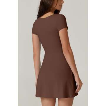 QINSEN Short Sleeve Athletic Dress for Women High Waist Side Slit Tennis Dress Built in Shorts Golf ...