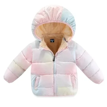 Toddler Baby Hooded Puffer Jacket Boys Girls Kids Thicken Warm Winter Coat Outerwear Rainbow 90