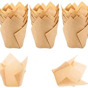 200pcs Tulip Cupcake Liners Natural Baking Cups Muffin Paper Liner Grease-Proof Wrappers for Wedding， Cases Wrappers for Wedding Birthday Partyr, Standard Size (Natural)