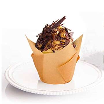 200pcs Tulip Cupcake Liners Natural Baking Cups Muffin Paper Liner Grease-Proof Wrappers for Wedding， Cases Wrappers for Wedding Birthday Partyr, Standard Size (Natural)