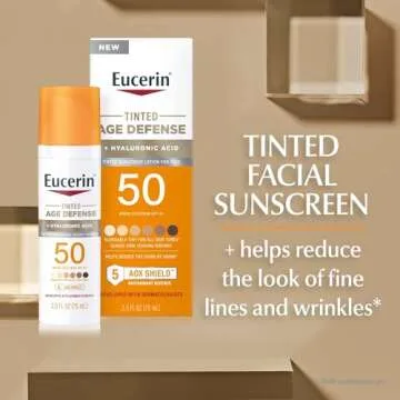 Eucerin Sun Tinted Age Defense SPF 50 Face Sunscreen Lotion, Hypoallergenic, Fragrance Free Tinted S...