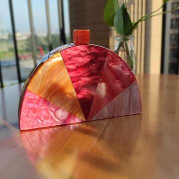 WuYangSto Acrylic Clutch Purse,Semicircle Colorful,Women's Evening Bag For Weddings Party Prom (Oran...