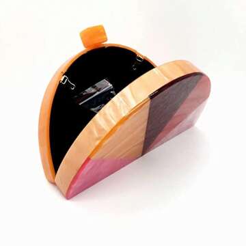 WuYangSto Acrylic Clutch Purse,Semicircle Colorful,Women's Evening Bag For Weddings Party Prom (Orange)