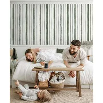 Timeet Peel and Stick Wallpaper Dark Green and White Contact Paper 17.3"×78.7" Line Stripe Wallpaper Removable Self Adhesive Wallpaper for Bedroom Living Room Bathroom Wall Covering Vinyl Roll
