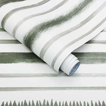 Timeet Peel and Stick Wallpaper Dark Green and White Contact Paper 17.3"×78.7" Line Stripe Wallpaper Removable Self Adhesive Wallpaper for Bedroom Living Room Bathroom Wall Covering Vinyl Roll