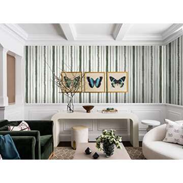 Timeet Peel and Stick Wallpaper Dark Green and White Contact Paper 17.3"×78.7" Line Stripe Wallpaper Removable Self Adhesive Wallpaper for Bedroom Living Room Bathroom Wall Covering Vinyl Roll