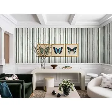 Timeet Peel and Stick Wallpaper Dark Green and White Contact Paper 17.3"×78.7" Line Stripe Wallpaper Removable Self Adhesive Wallpaper for Bedroom Living Room Bathroom Wall Covering Vinyl Roll