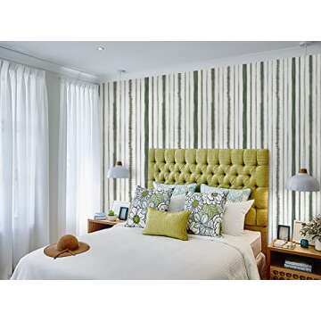 Timeet Peel and Stick Wallpaper Dark Green and White Contact Paper 17.3"×78.7" Line Stripe Wallpaper Removable Self Adhesive Wallpaper for Bedroom Living Room Bathroom Wall Covering Vinyl Roll