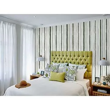 Timeet Peel and Stick Wallpaper Dark Green and White Contact Paper 17.3"×78.7" Line Stripe Wallpaper Removable Self Adhesive Wallpaper for Bedroom Living Room Bathroom Wall Covering Vinyl Roll