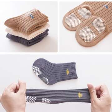 VWU Baby Toddler Socks with Grips Anti-Slip Cotton Socks
