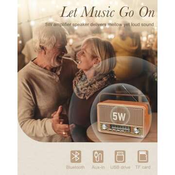 PRUNUS J-120 Portable AM FM Radio - Retro Bluetooth Speaker