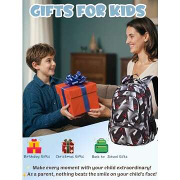 BLUEFAIRY Kids Backpack for Boys School Bookbags for Elementary Primary Middle School Bags Book Bags for Teens Adolescentes Childs Back to School Gifts Mochilas para Niños Aged 8-10 Geometric Grey