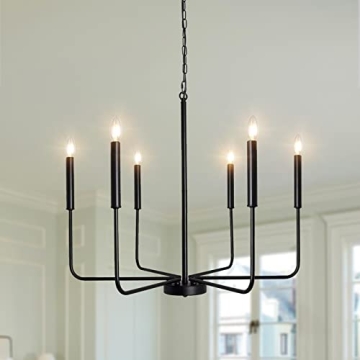 Farmhouse Chandelier Light Fixtures Ceiling Hanging 6 Lights Modern Candle Matte Black Ceiling Light...