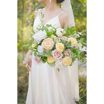 Ling’s Moment Artificial Flowers 50Pcs Creamy Yellow Roses Decor w/Stems,3" Real Touch DIY Foam Floral for Wedding Bouquet/Centerpieces, Outdoors Party Backdrop, Room/Table, and Garden/Pot Decorations