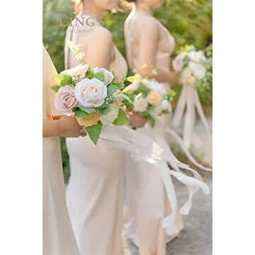 Ling’s Moment Artificial Flowers 50Pcs Creamy Yellow Roses Decor w/Stems,3" Real Touch DIY Foam Floral for Wedding Bouquet/Centerpieces, Outdoors Party Backdrop, Room/Table, and Garden/Pot Decorations