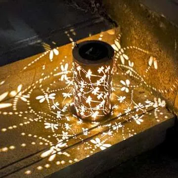 Mothers Day Gifts, Solar Lanterns Outdoor Hanging Lantern Lights, Dragonfly Hollowed-Out Metal Decor...