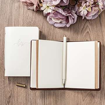 Calculs Handcrafted Wedding Vow Books Set of 2 Black & White Authentic Cowhide Cover with His and Her Stamping