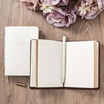 Calculs Handcrafted Wedding Vow Books Set of 2 Black & White Authentic Cowhide Cover with His and Her Stamping