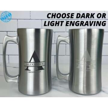 Personalized Beer Mug: Custom Engraved Stainless Steel Stein for Men, Groomsmen, Dad - Large 20 oz, ...