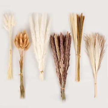 Simetufy Natural Dried Pampas Grass 120PCS for Boho Home Decor Mixed Dried Flowers Bouquet for Weddi...