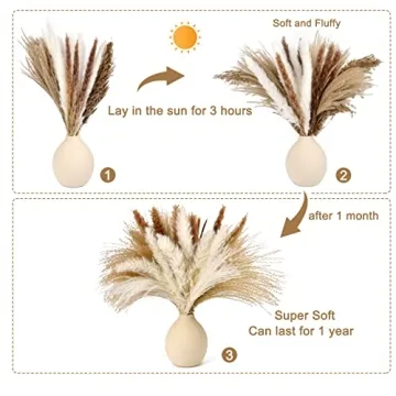 Simetufy Pampas Grass 120PCS for Boho Home Decor