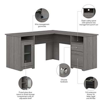 Bush Furniture Cabot L Shaped Computer Desk in Modern Gray | Corner Table with Drawers and Storage for Personal Home Office Workspace