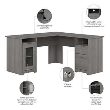 Bush Furniture Cabot L Shaped Computer Desk in Modern Gray | Corner Table with Drawers and Storage for Personal Home Office Workspace