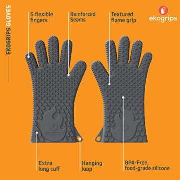 Ekogrips Heat Resistant BBQ Gloves for Cooking and Grilling