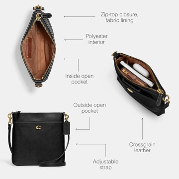 Stylish COACH Cross Grain Leather Kitt Black Messenger Bag