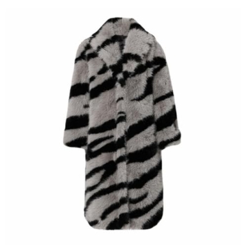 YJKIS Women Warm Zebra Pattern Faux Fur Coat Lapel Long Sleeve Outwear Winter Fluffy Faux Fur Overco...