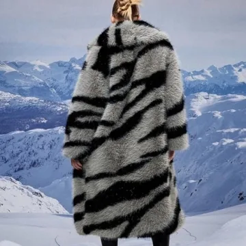 YJKIS Womens Warm Zebra Faux Fur Coat for Winter