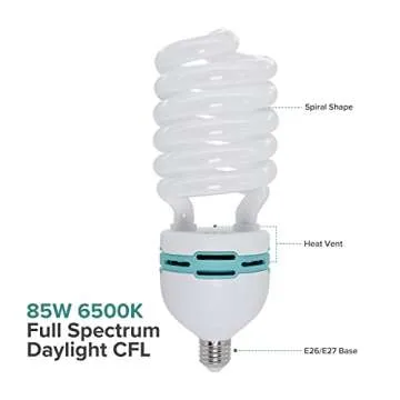 LimoStudio [1 Pack] 85W 6500K E26 CFL, Compact Fluorescent Light Bulb for Photo Studio, Pure White Day Lighting, AGG879