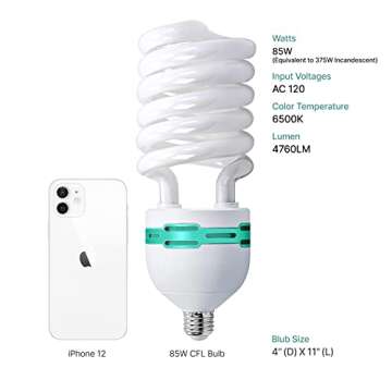 LimoStudio [1 Pack] 85W 6500K E26 CFL, Compact Fluorescent Light Bulb for Photo Studio, Pure White Day Lighting, AGG879