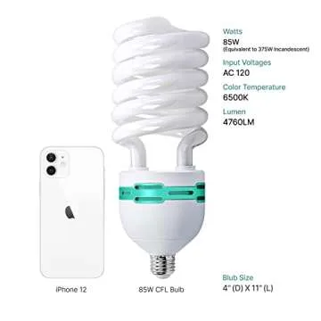 LimoStudio [1 Pack] 85W 6500K E26 CFL, Compact Fluorescent Light Bulb for Photo Studio, Pure White Day Lighting, AGG879