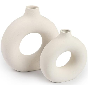 Ceramic Vases Set of 2, Modern Vases for Home Decor, White Boho Vases for Living Room Kitchen Mantle...