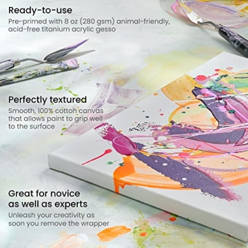 ARTEZA Stretched Canvas for Oil, Acrylic & Gouache Paints